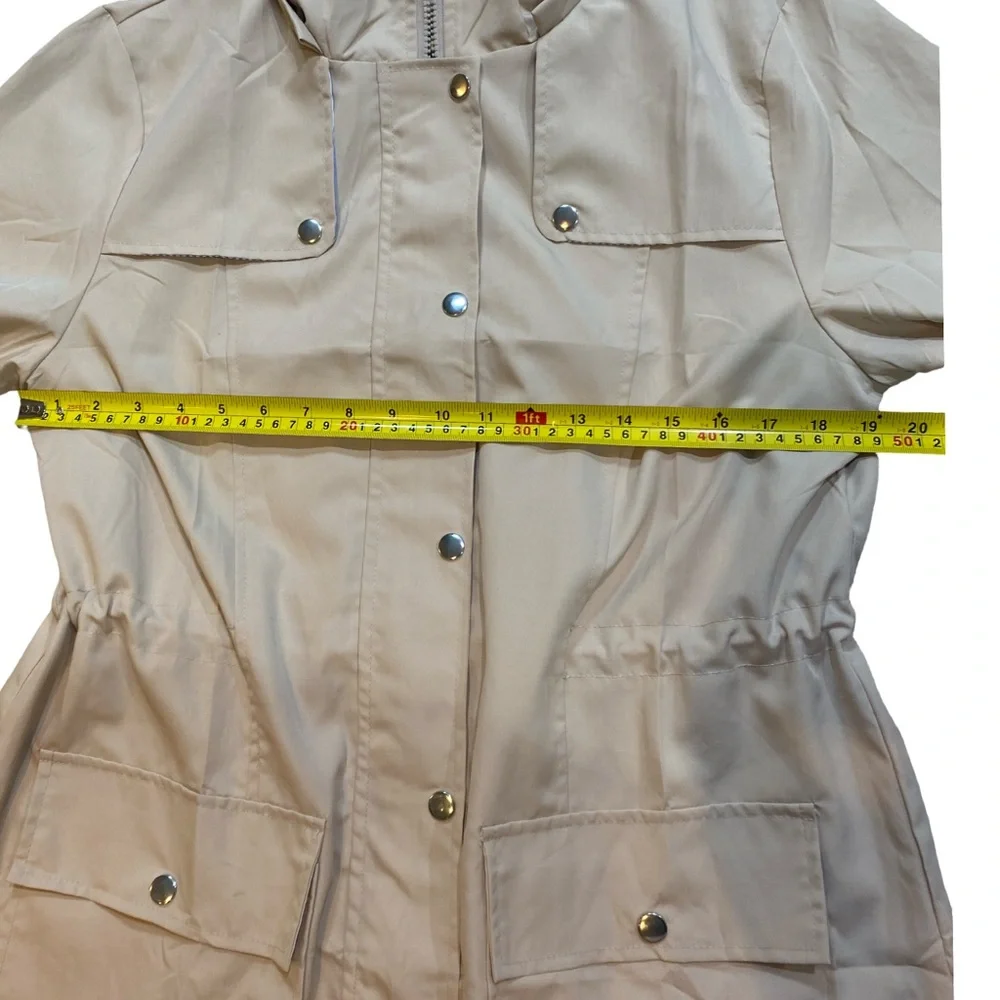 Women’s Blogger Love Long Lightweight Jacket Tan Utility Raincoat‎ Style Medium - Picture 8 of 10